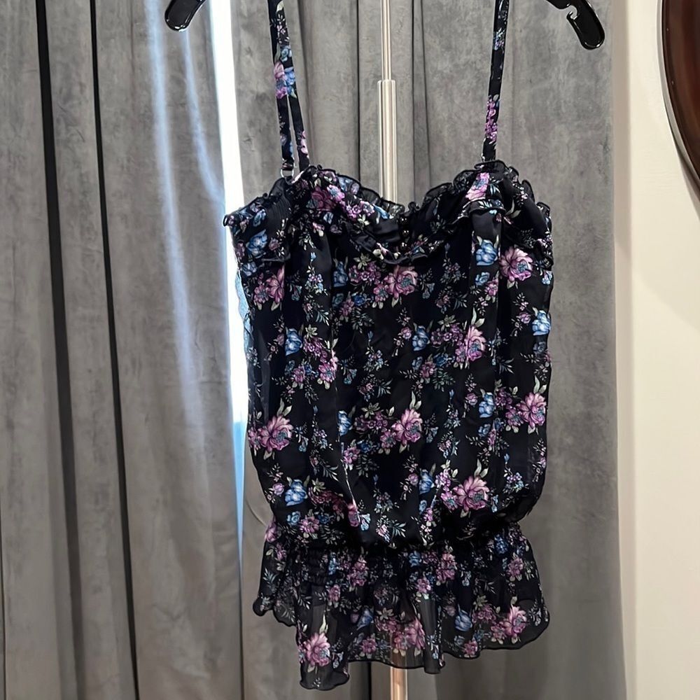 Floral blouson cami with ruffles